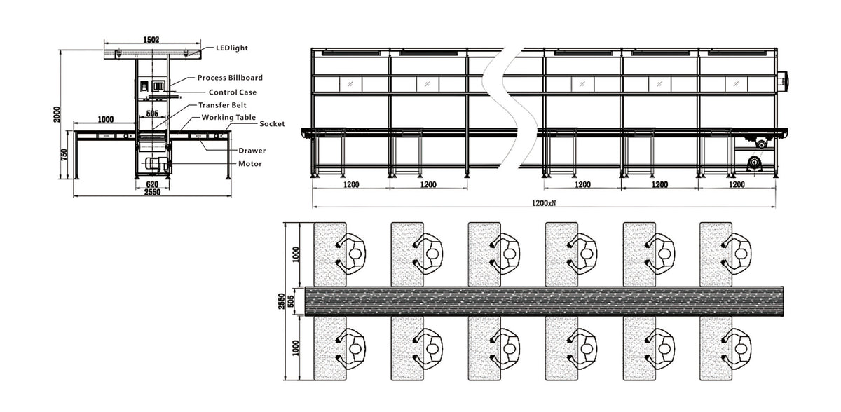 10.5M Electronic Assembly Line with Independent Workbench